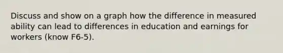 Discuss and show on a graph how the difference in measured ability can lead to differences in education and earnings for workers (know F6-5).