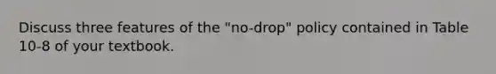 Discuss three features of the "no-drop" policy contained in Table 10-8 of your textbook.