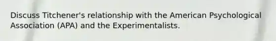 Discuss Titchener's relationship with the American Psychological Association (APA) and the Experimentalists.