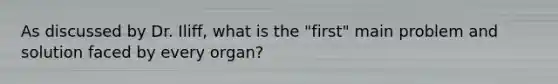 As discussed by Dr. Iliff, what is the "first" main problem and solution faced by every organ?