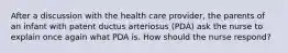 After a discussion with the health care provider, the parents of an infant with patent ductus arteriosus (PDA) ask the nurse to explain once again what PDA is. How should the nurse respond?