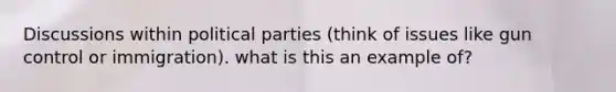 Discussions within political parties (think of issues like gun control or immigration). what is this an example of?