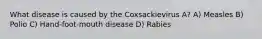 What disease is caused by the Coxsackievirus A? A) Measles B) Polio C) Hand-foot-mouth disease D) Rabies