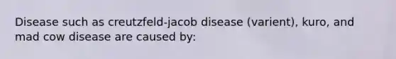 Disease such as creutzfeld-jacob disease (varient), kuro, and mad cow disease are caused by: