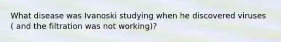 What disease was Ivanoski studying when he discovered viruses ( and the filtration was not working)?