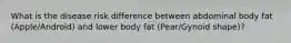 What is the disease risk difference between abdominal body fat (Apple/Android) and lower body fat (Pear/Gynoid shape)?