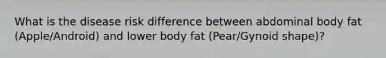 What is the disease risk difference between abdominal body fat (Apple/Android) and lower body fat (Pear/Gynoid shape)?