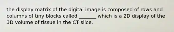 the display matrix of the digital image is composed of rows and columns of tiny blocks called _______ which is a 2D display of the 3D volume of tissue in the CT slice.