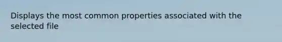 Displays the most common properties associated with the selected file