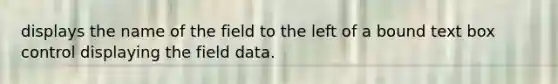 displays the name of the field to the left of a bound text box control displaying the field data.