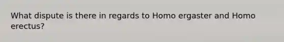 What dispute is there in regards to Homo ergaster and <a href='https://www.questionai.com/knowledge/kI1ONx7LAC-homo-erectus' class='anchor-knowledge'>homo erectus</a>?