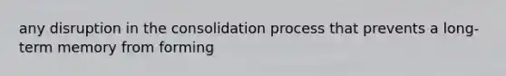 any disruption in the consolidation process that prevents a long-term memory from forming