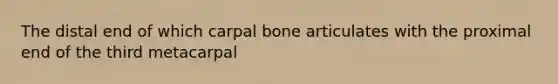 The distal end of which carpal bone articulates with the proximal end of the third metacarpal