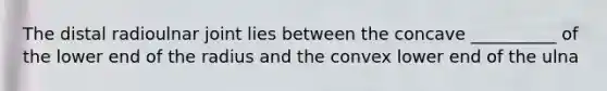 The distal radioulnar joint lies between the concave __________ of the lower end of the radius and the convex lower end of the ulna