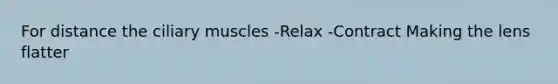 For distance the ciliary muscles -Relax -Contract Making the lens flatter