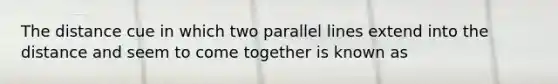 The distance cue in which two parallel lines extend into the distance and seem to come together is known as