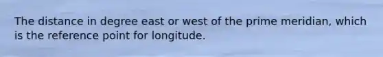 The distance in degree east or west of the prime meridian, which is the reference point for longitude.