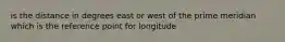 is the distance in degrees east or west of the prime meridian which is the reference point for longitude