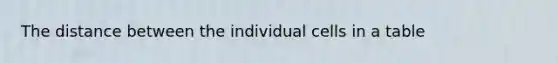 The distance between the individual cells in a table