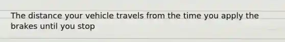 The distance your vehicle travels from the time you apply the brakes until you stop