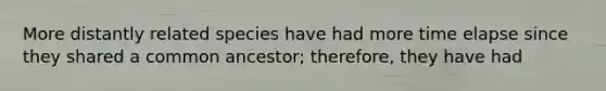 More distantly related species have had more time elapse since they shared a common ancestor; therefore, they have had