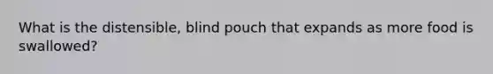 What is the distensible, blind pouch that expands as more food is swallowed?