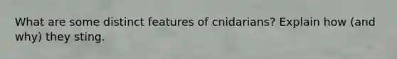 What are some distinct features of cnidarians? Explain how (and why) they sting.