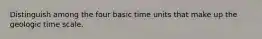 Distinguish among the four basic time units that make up the geologic time scale.