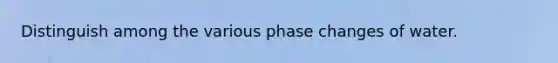 Distinguish among the various phase changes of water.