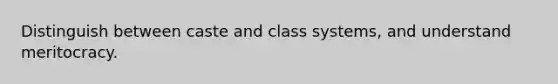 Distinguish between caste and class systems, and understand meritocracy.