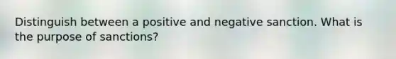 Distinguish between a positive and negative sanction. What is the purpose of sanctions?