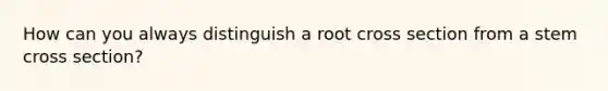 How can you always distinguish a root cross section from a stem cross section?