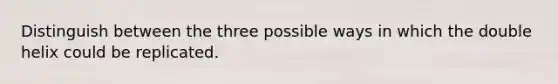 Distinguish between the three possible ways in which the double helix could be replicated.