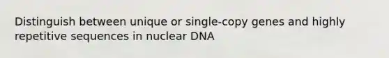 Distinguish between unique or single-copy genes and highly repetitive sequences in nuclear DNA