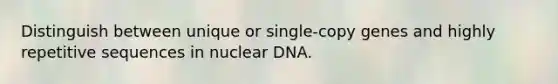 Distinguish between unique or single-copy genes and highly repetitive sequences in nuclear DNA.