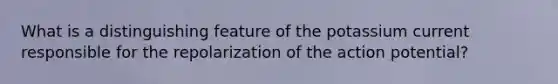 What is a distinguishing feature of the potassium current responsible for the repolarization of the action potential?