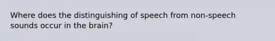 Where does the distinguishing of speech from non-speech sounds occur in the brain?