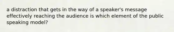 a distraction that gets in the way of a speaker's message effectively reaching the audience is which element of the public speaking model?