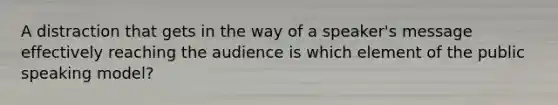 A distraction that gets in the way of a speaker's message effectively reaching the audience is which element of the public speaking model?