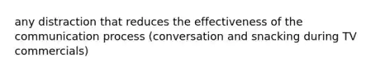 any distraction that reduces the effectiveness of the communication process (conversation and snacking during TV commercials)