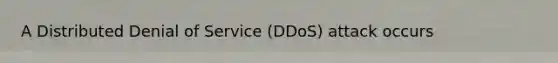 A Distributed Denial of Service (DDoS) attack occurs