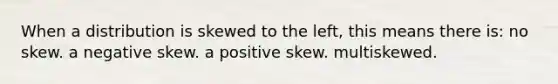 When a distribution is skewed to the left, this means there is: no skew. a negative skew. a positive skew. multiskewed.