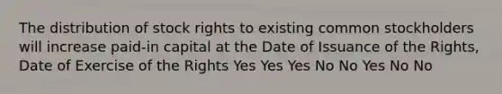 The distribution of stock rights to existing common stockholders will increase paid-in capital at the Date of Issuance of the Rights, Date of Exercise of the Rights Yes Yes Yes No No Yes No No