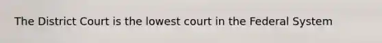 The District Court is the lowest court in the Federal System