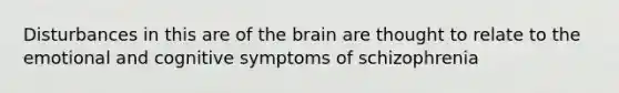 Disturbances in this are of the brain are thought to relate to the emotional and cognitive symptoms of schizophrenia