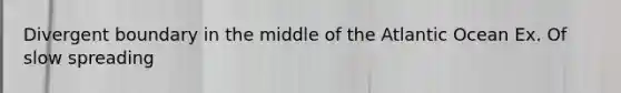 Divergent boundary in the middle of the Atlantic Ocean Ex. Of slow spreading