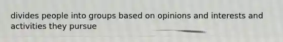 divides people into groups based on opinions and interests and activities they pursue