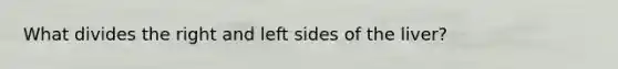 What divides the right and left sides of the liver?