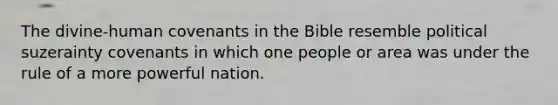 The divine-human covenants in the Bible resemble political suzerainty covenants in which one people or area was under the rule of a more powerful nation.