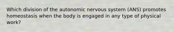 Which division of the autonomic nervous system (ANS) promotes homeostasis when the body is engaged in any type of physical work?